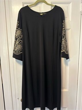 Bob Mackie Black Dress with Gold Embroidered Sleeves